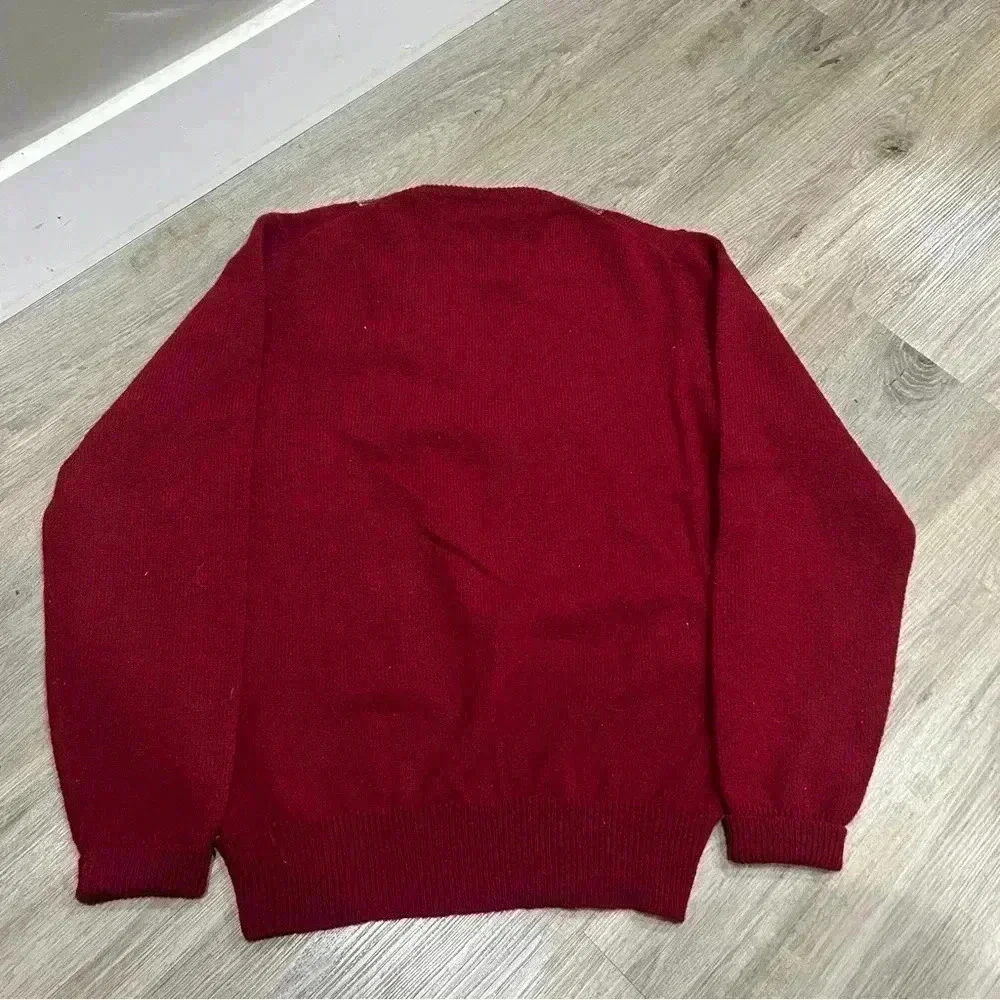 Vintage Red Lambswool V Neck Mens Sweater by Thane Size M